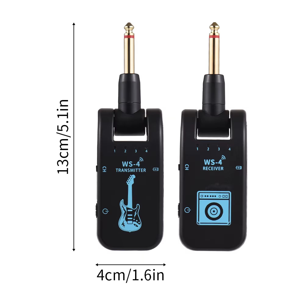 2.4G Wireless Guitar System Rechargeable Guitar Transmitter Receiver Set for Electric Guitar Bass Electric Wind Instruments