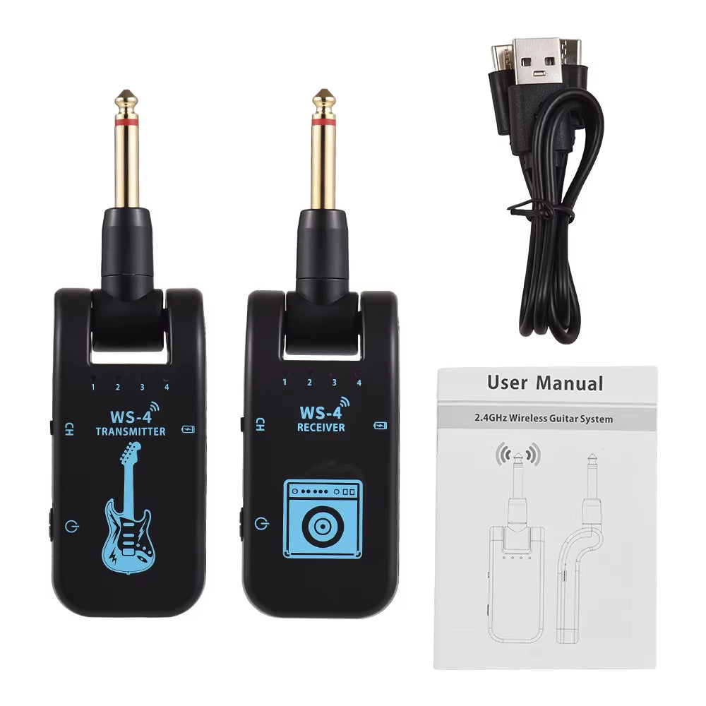 2.4G Wireless Guitar System Rechargeable Guitar Transmitter Receiver Set for Electric Guitar Bass Electric Wind Instruments